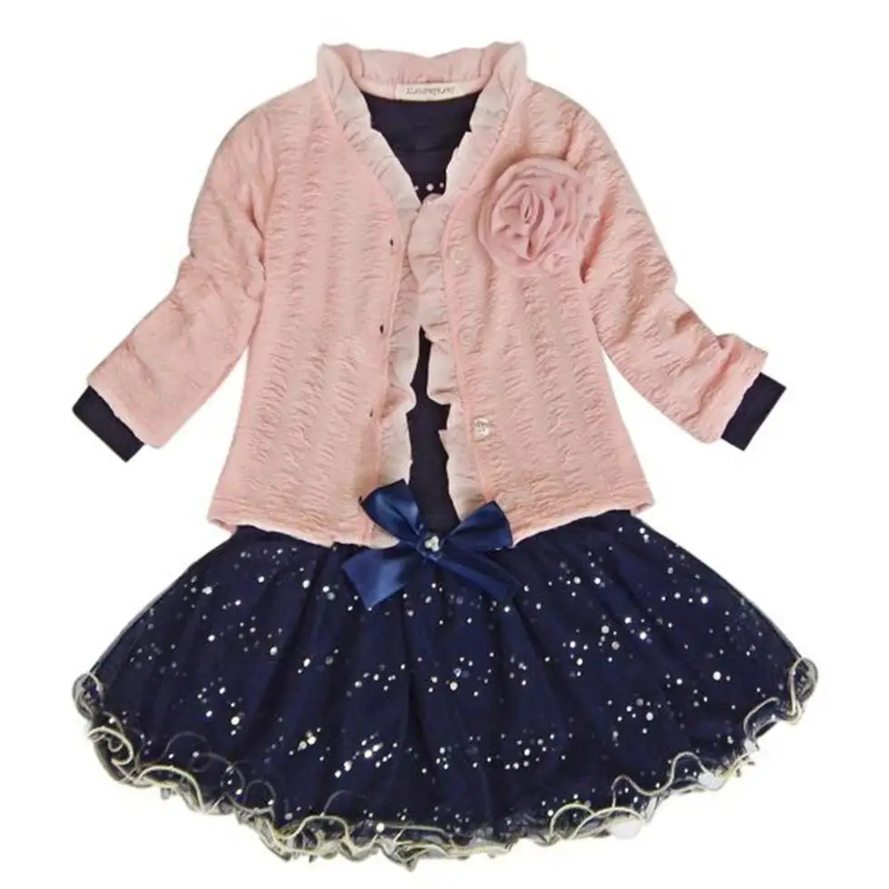 3pcs Autumn Winter Baby Kids Girl Princess Clothes Set Coat+T-shirt+Skirt Dress Tutu Outfits Children Party Suit Free ship | Детская