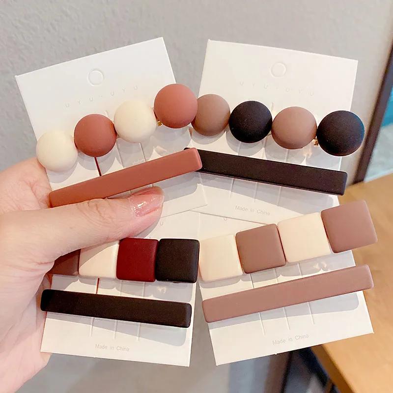 

2PCS/Set New Women Elegant Round Square Geometirc Matte Hairpins Barrettes Sweet Hair Clips Headband Fashion Hair Accessories