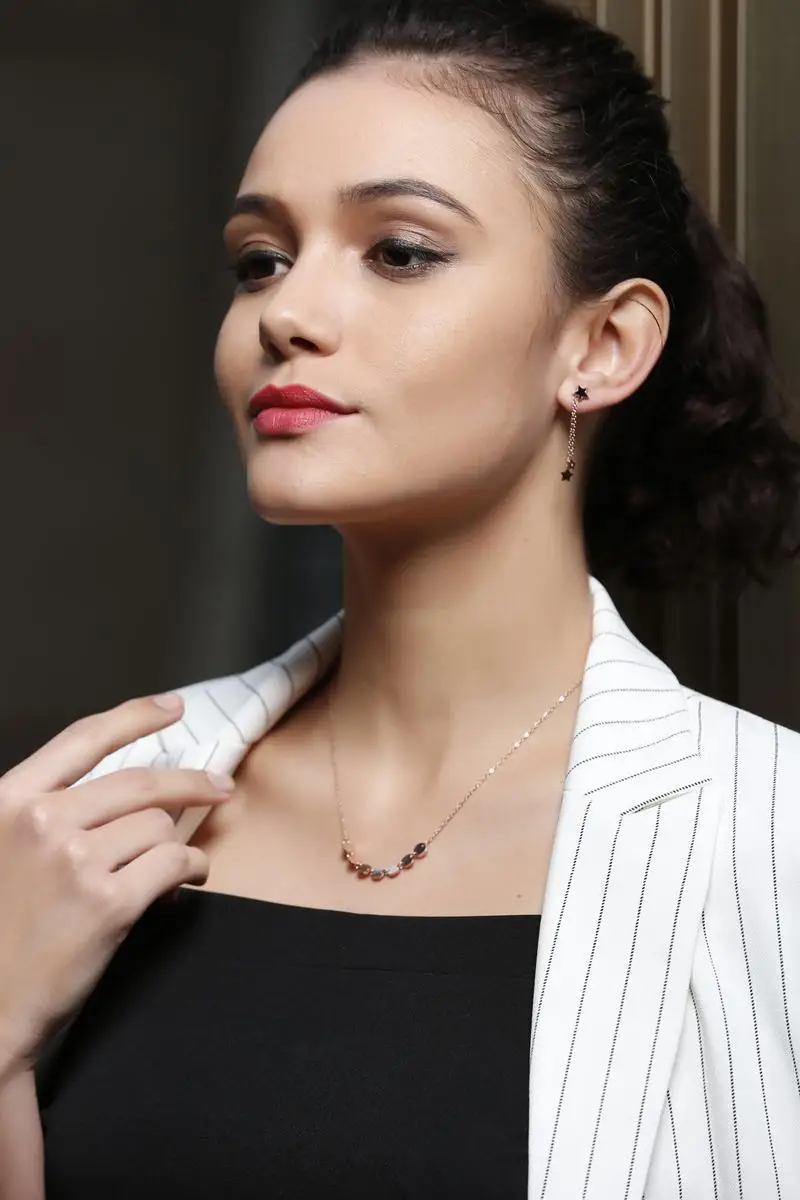 

FXM LN96 arrival fashion jewelry for women birthday gift gold metal with stone Simple titanium steel men's star shape earring