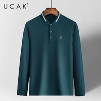 ucak brand solid color turn down collar t shirt men clothes spring new fashion arrival casual streetwear cotton t shirt u5305