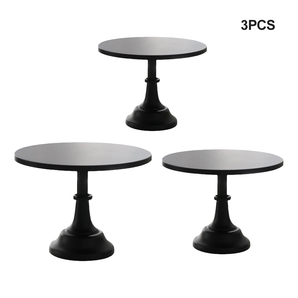 

3pcs Afternoon Tea Simple Use Metal Cake Stand Party Birthday Wedding Display Plate Anti Rust Home Decor Serving Tray Black