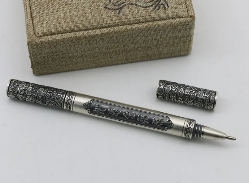 do vintage esferográfica caneta pingente s925 thai prata caneta presente jóias