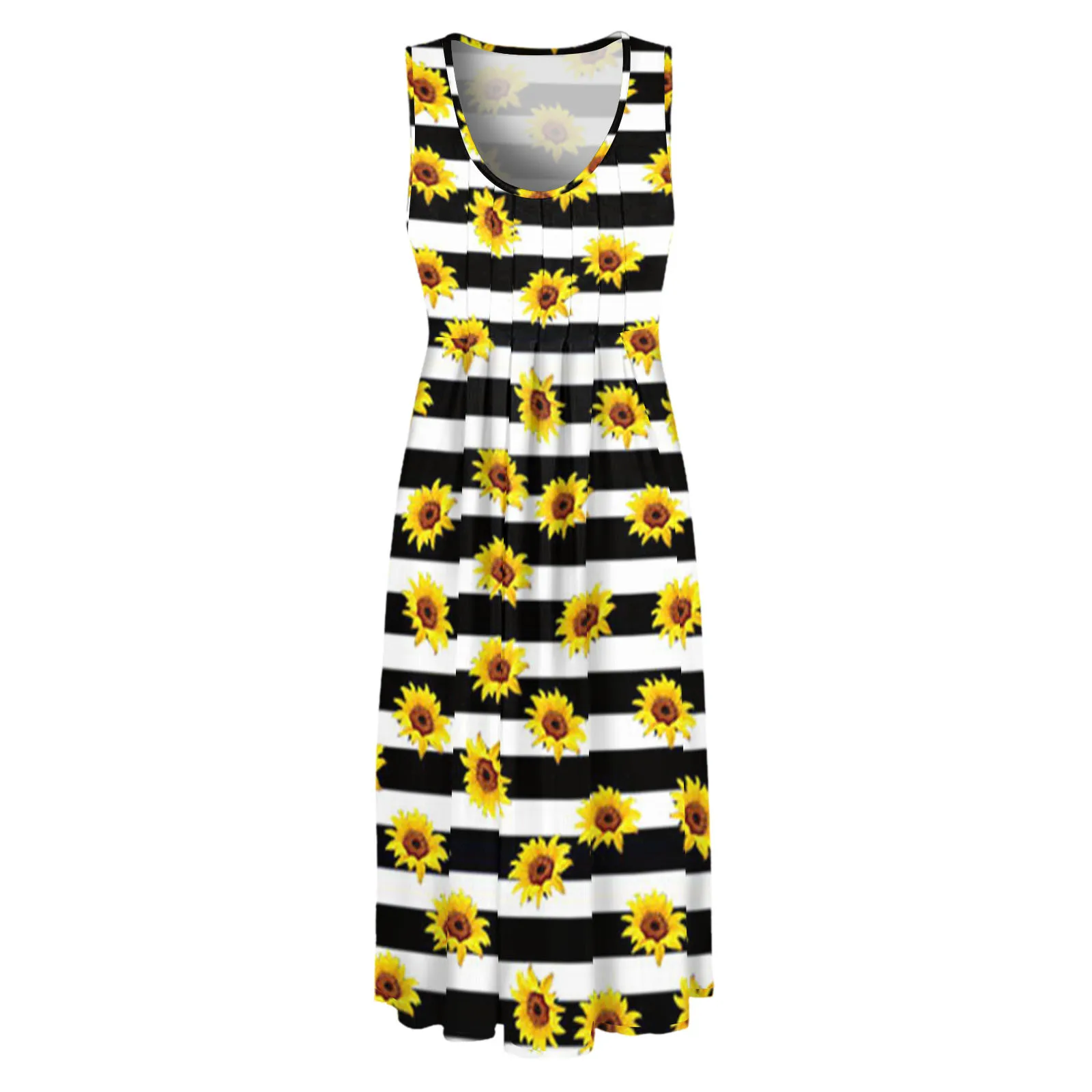 

New Summer Elegant Dress 2021 Women's Casual Sleeveless Pocket Floral Printing Loose Beach Dress Vestidos Playa