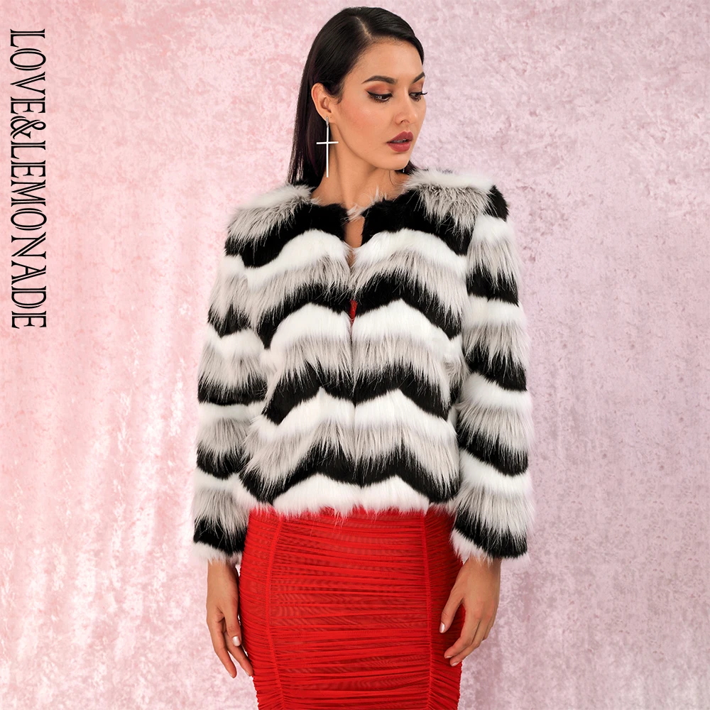 LOVE &amp LEMONADE сексуальное пальто из искусственного меха серого и черного цвета в