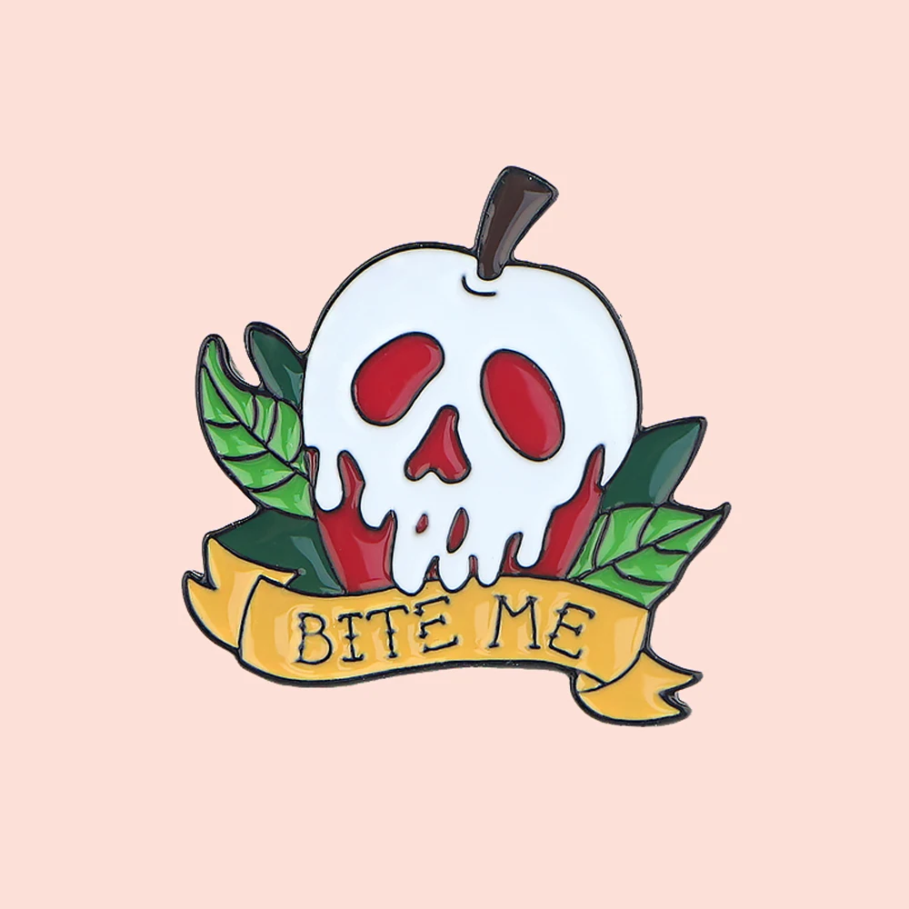 

ZF1340 Poison Apple Bite Me Jewelry Enamel Pins And Brooches Cartoon Creative Metal Denim Hat Badge For Friends Gifts