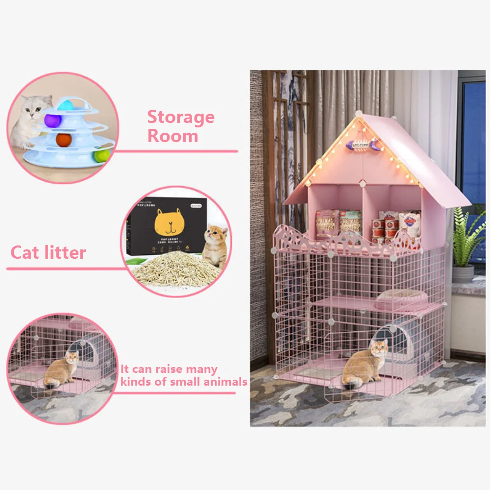 

Large size cat cage Pets villa casino iron fence apartment Big space Climbing frame Hammock Cat's nest Litter Basin
