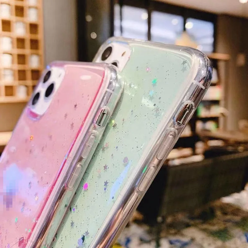 

for iPhone 12 Pro Max Mini Case Glitter Silicon for iPhone 11 Pro XR X XS Max Transparent Cover on iPhone 7 8 6 6S Plus SE 2020
