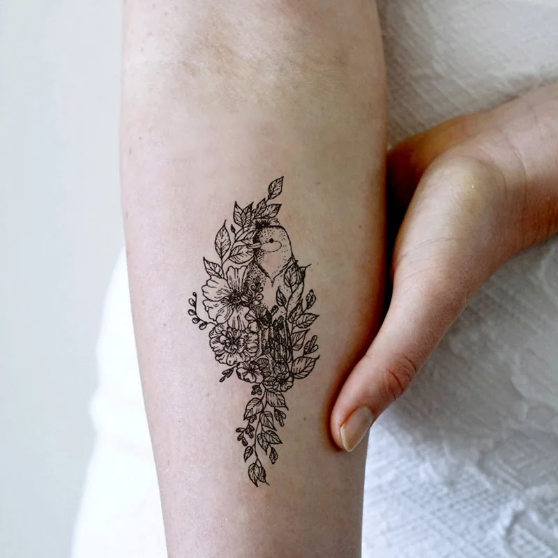 

Птица завод с бабочками и цветами, Временные татуировки, наклейки Водонепроницаемый взрослых женщин и мужчин; Поддельные боди-арт дизайн 10....