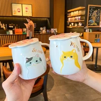 cartoon cat mugs ceramic cup with lids spoon relief cat claw water cup creative mugs boys and girls students coffee cup
