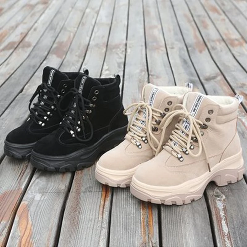 

2020 New Women's Winter Sneakers Warm Fur Chunky Sneakers Platform Plush Casual Shoes Woman Ladies Heel High Top Sneakers Ladies