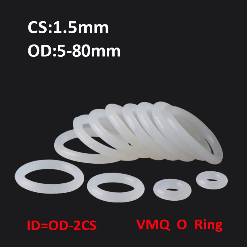

CS 1.5mm OD 5~80mm White Silicone Gasket Food Grade VMQ O Ring High Temperature O-Rings