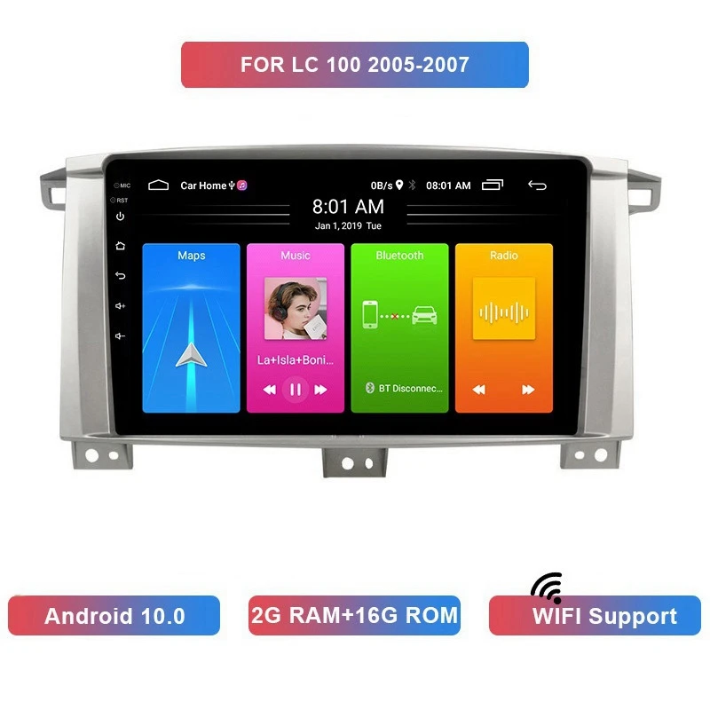 

9 Inch 2 Din Android 10.0 Car MP5 Player Stereo Radio 2+16GB Wifi Bluetooth GPS Navigation for Toyota LC 100 2005-2007