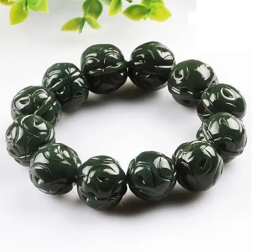 

Natural green jade bracelets handcarved beads jasper jadeite jade bracelet men bangles