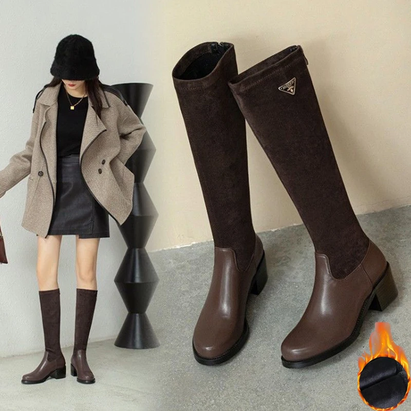 

Winter Plush Women's Boots Fashion Large Women's Leisure Winter Warm New Boots Large Fashion Leisure Elastic Boots Solid Color