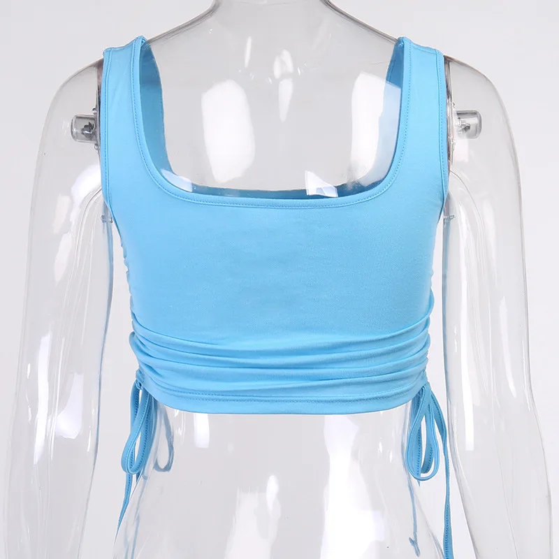 

Tube Crop Tops for Women 2021 Cropped Y2k Aesthetic Sleeveless Beach Drawstring Bandage Vest Sexy Halter Summer Tank Top Woman
