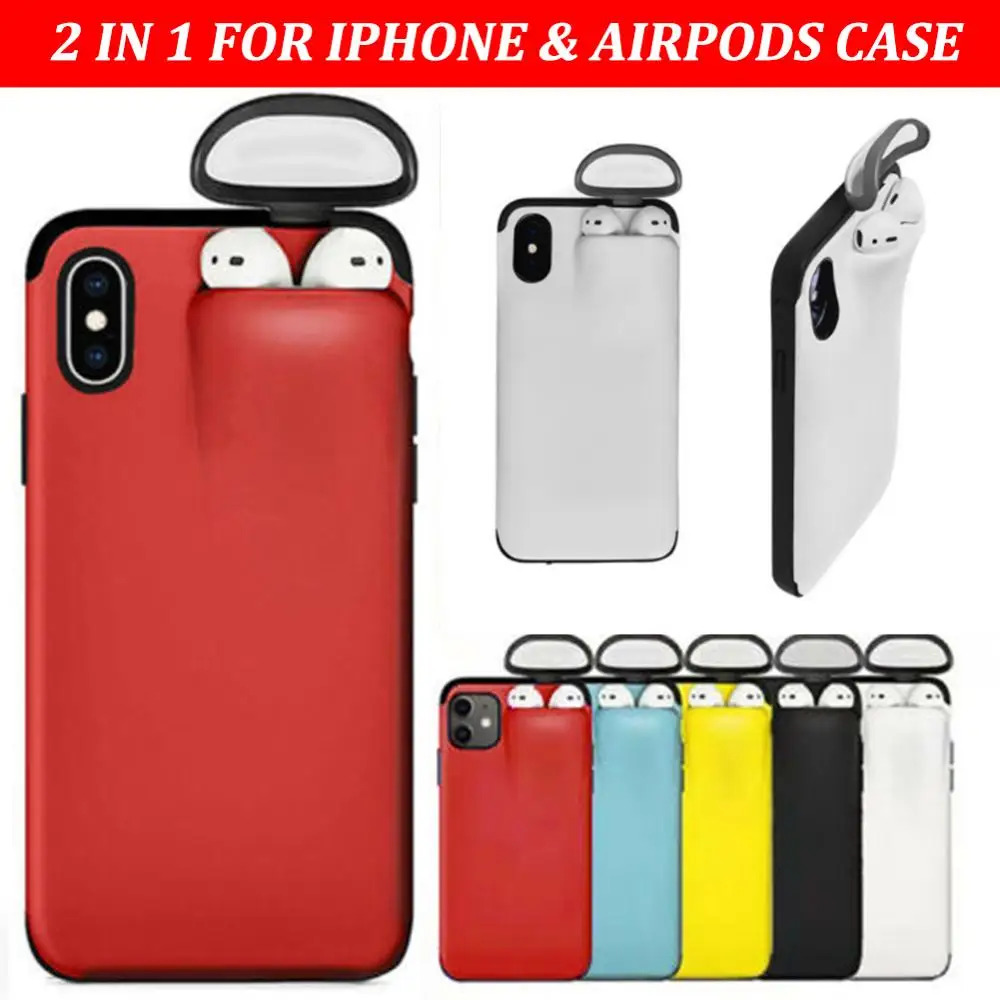 2 в 1 чехол для телефона Airpods iPhone 11 Pro Max Xs XR 8 7 Plus силиконовый держатель AirPods крышка