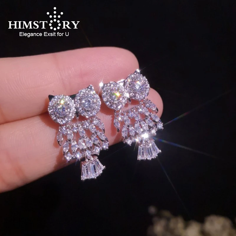 

Himstory Owl Designs Full Micro Pave Cubic Zirconia Earrings Shinny Geometric Luxury CZ Earrings for Women Jewelry