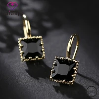 huisept luxury women earrings silver 925 jewelry square shape obsidian zircon gemstones drop earrings wedding party wholesale