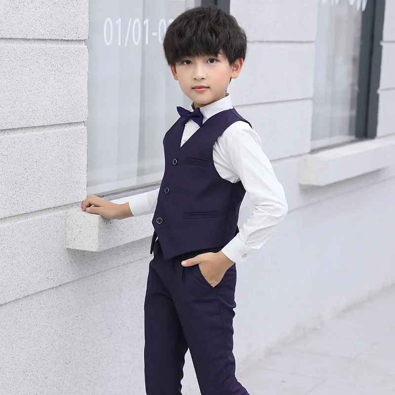 

2021 New Spring Children 4 Piece Suit Teenage Boys Autumn Clothes Cotton Kids Clothing Sets Vest Shirts Pants Boy Set With Bow