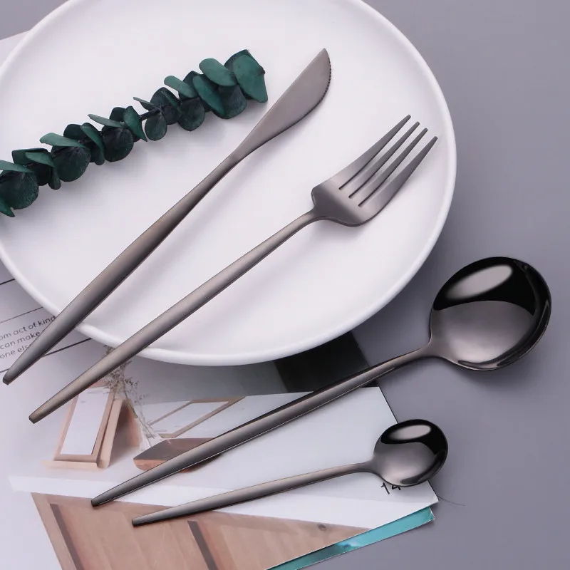 

18/10 Stainless Steel Cutlery Set Black Dinnerware Fork Spoon Knife Set Restaurant Tablewar Mirror Dinner Set Fork Dropshipping