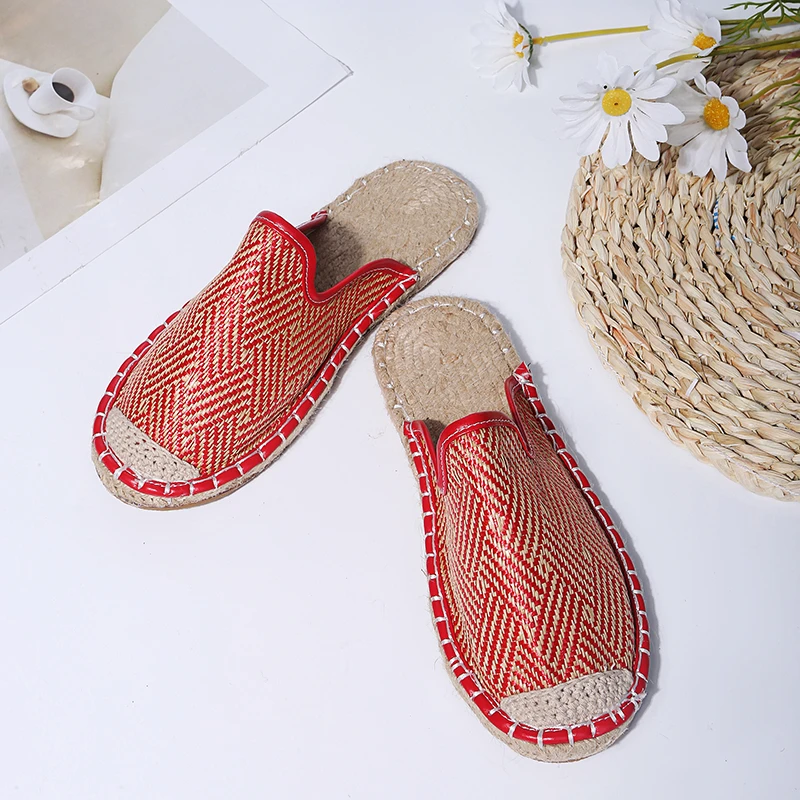 

Summer Sandals Slippers ladies Slip-On Lazy Round Toe Flat Beach Casual Sandals Weave Roman Slippers Shoes zapatillas mujer