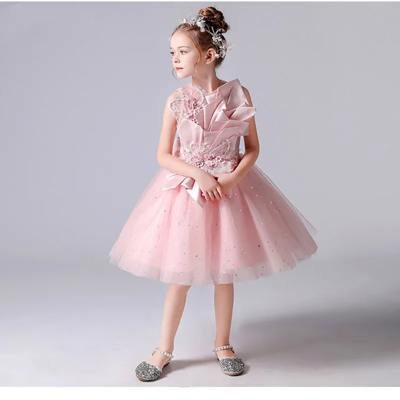 

Роскошное платье принцессы, детское пушистое платье из пряжи для дня рождения, модель приема для девочек, подиумная сценическая одежда розо...