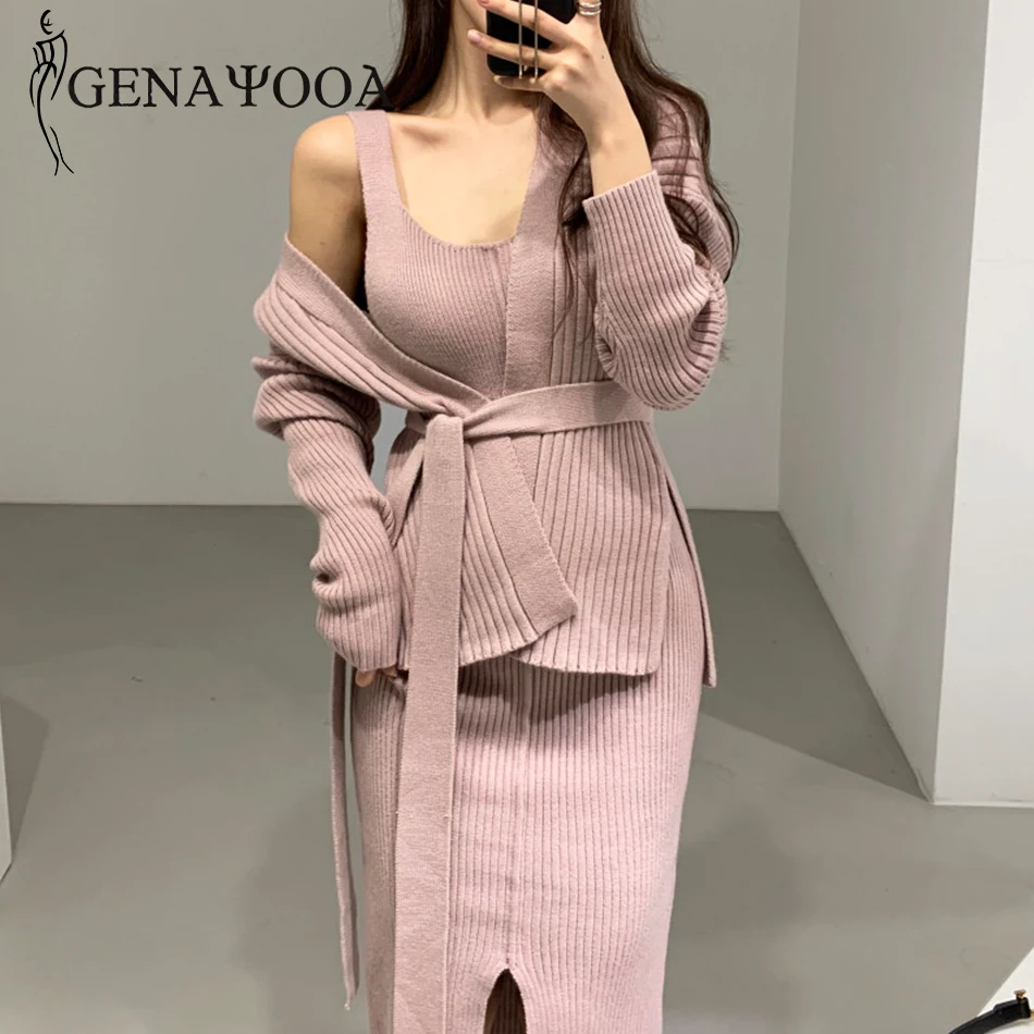 Genayoa женские зимние трикотажные костюмы бодикон сексуальные комплекты из 2