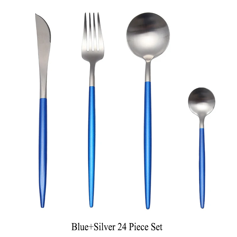 Blue Silver Lemeya 24 шт./компл. 304 Нержавеющая сталь черного и золотого цвета набор столовых приборов столовые приборы посуда набор серебряных изделий Ножи Прямая - Цвет: Blue Silver