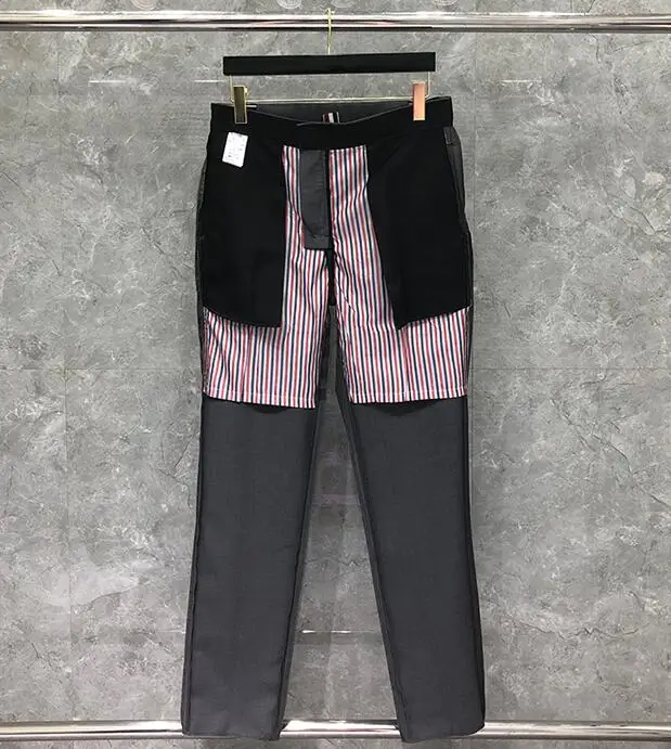 2020 Fashion TB THOM Brand Men Casual Suit Pants Gray Business Striped Spring And Autumn Formal Trousers ins | Мужская одежда
