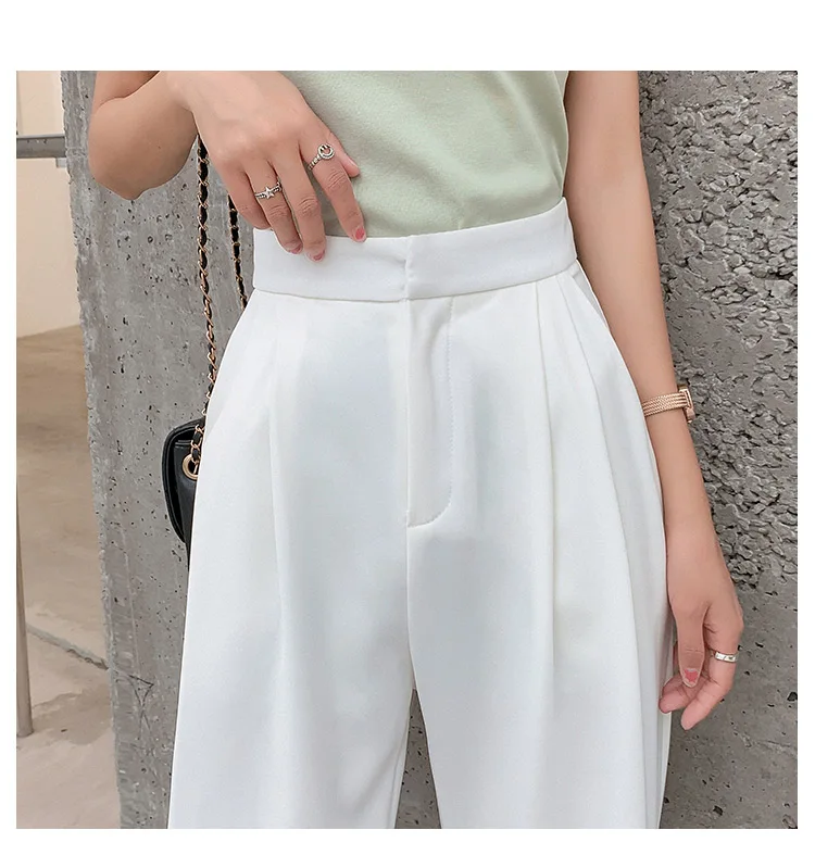 

Summer OL Style White Women Pants Chic Wide Leg Pant High Waist Elegant Work Trousers Female Casual Pants pantalon femme