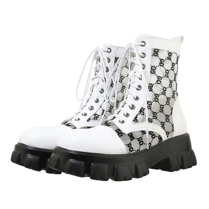 Новое поступление женские ботильоны весна 2021 сетчатые на шнуровке с круглым