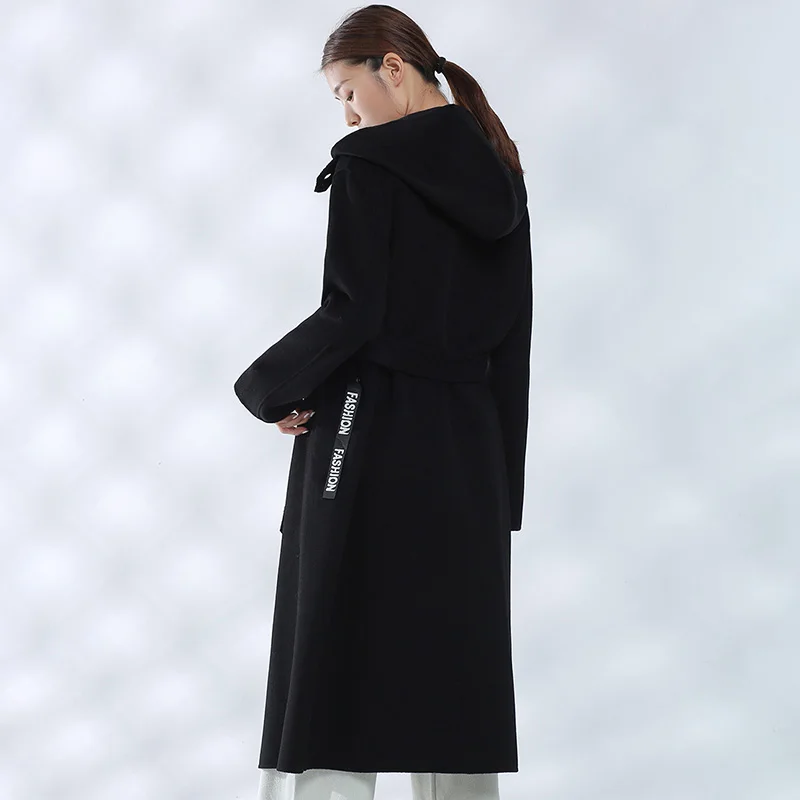 Женский двубортный кашемировый Тренч с капюшоном весна-осень 100% | Женская одежда