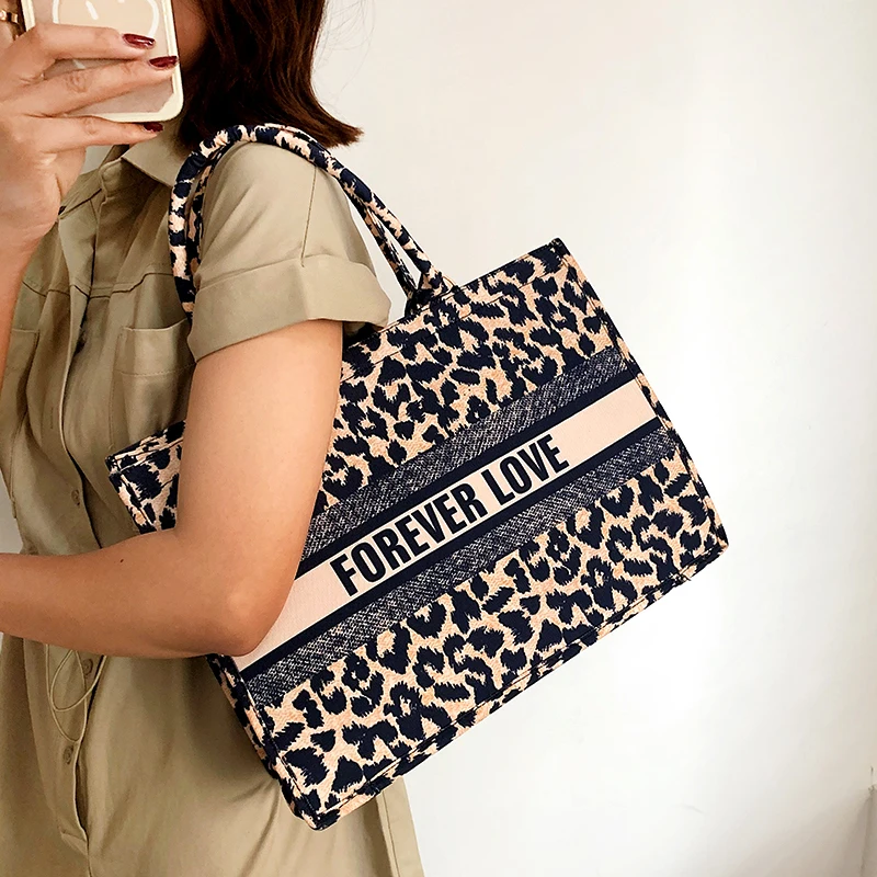 

Модные джинсовые леопардовые сумки для женщин, дизайнерские Роскошные вместительные сумки для покупок, универсальные дорожные сумки-тоуты...