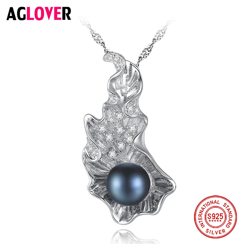

AGLOVER New 925 Silver Necklace 8-8.5MM Pearl Pendant Women Jewelry Link Natural Freshwater Pearl Chain Necklace Christmas Gift