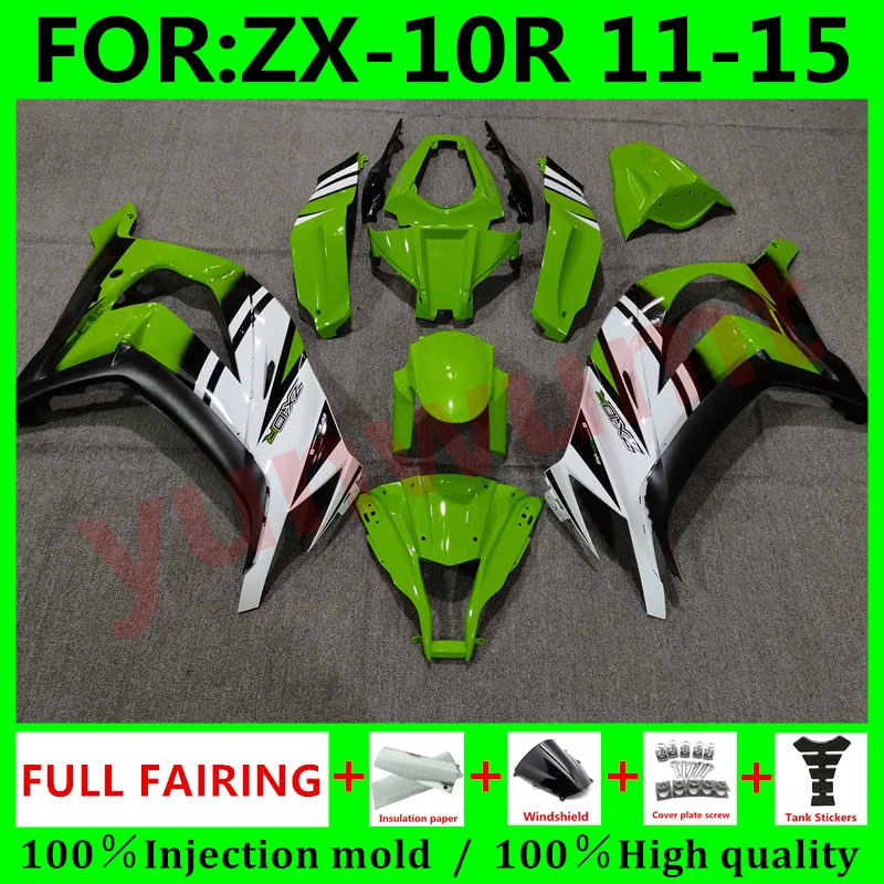 

Литьевая форма ABS для мотоцикла, полные Обтекатели для женских обтекателей ZX10R 2011 2012 2013 2015 11 12 13 14 15, комплекты обтекателей зеленого и белого ц...