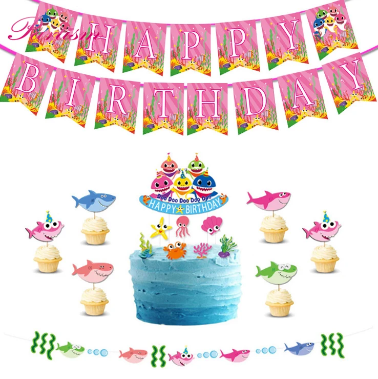 1 комплект розовая детская Акула мультфильм кекс гирляндля детского дня рождения