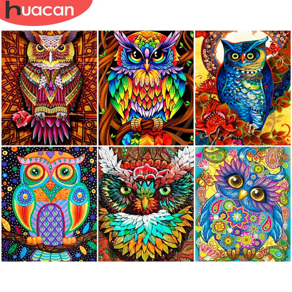 

HUACAN Diy рамка для картины Раскраска по номерам с рисунком в виде сов; Рисование Живопись на холсте картина по номерам для взрослых ручная росп...