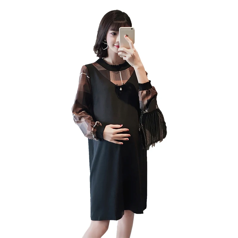 

8065# 2021 Spring New Arrival Chic Ins Patchwork Maternity Dress Korean Fashion Clothes for Pregnant Women Hot Pregnancy Dress