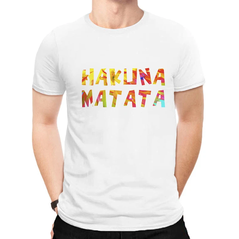 LUSLOS HAKUNA MATATA/мужская футболка больших размеров, летние футболки с коротким рукавом с изображением Льва и короля, белые футболки с принтом из мультфильма