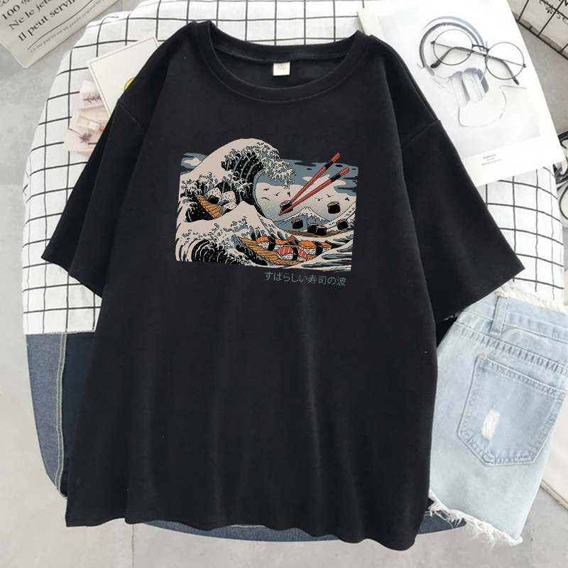 Women T Shirt Cartoon The Great Wave Brand T-Shirt Casual Harajuku Short Sleeve Hip Hop Women