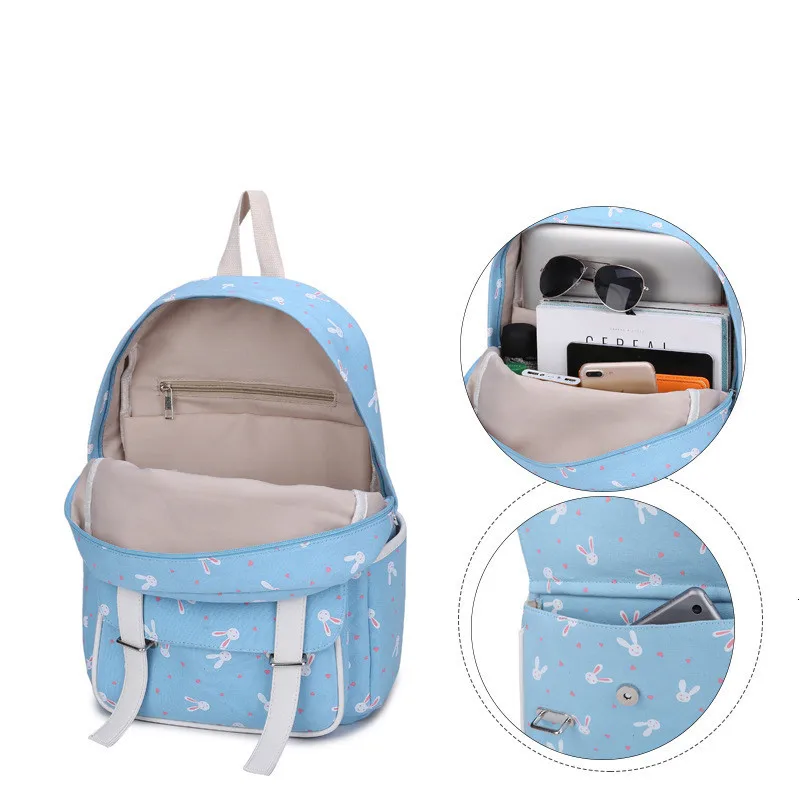 Кролик шт/набор мультфильм 3 холщовый женский рюкзак школьный дорожные рюкзаки