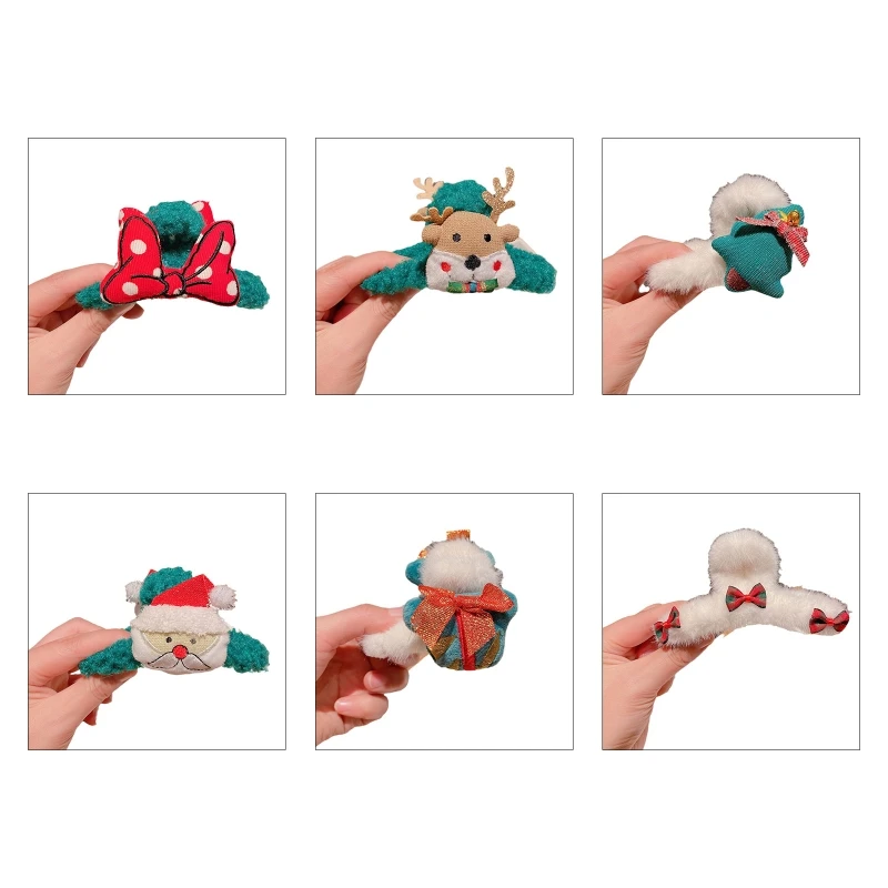 

85WB Christmas Plush Hair Claw Clip Large Catch Barrette Strong Hold Elk Hairpin