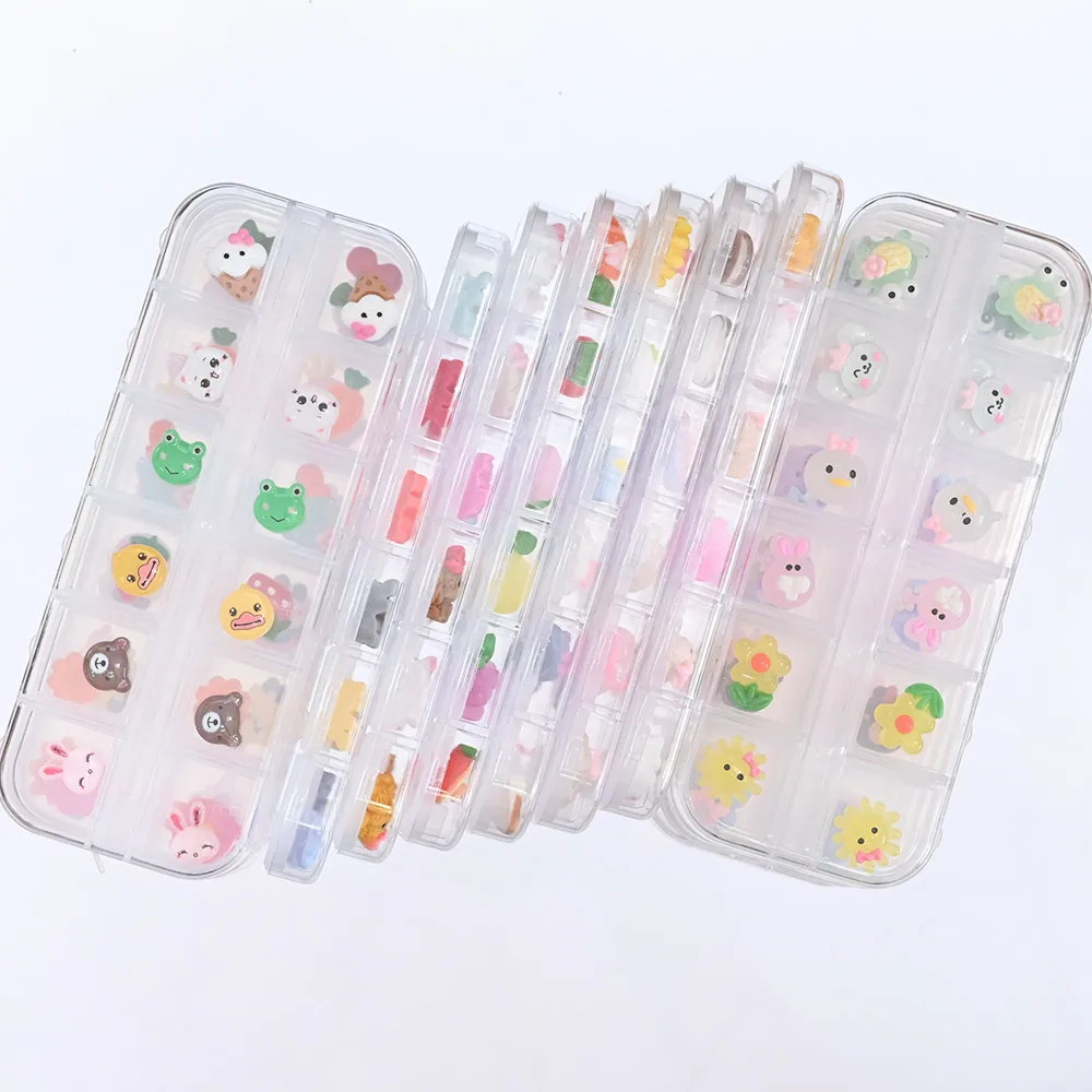 12Gird/Box Kawaii мультяшный дизайн ногтей украшение 3D корейские мульти-формы милые