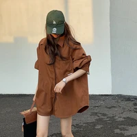 long sleeve womens shirt coffee 2022 korean style spring and autumn college long shirt female loose blouse ladies tops