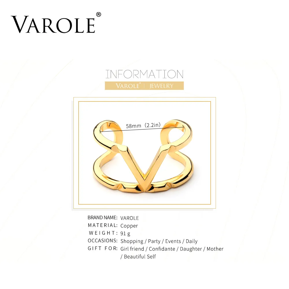 Полые браслеты VAROLE в минималистском стиле для женщин золотистые с алфавитом V