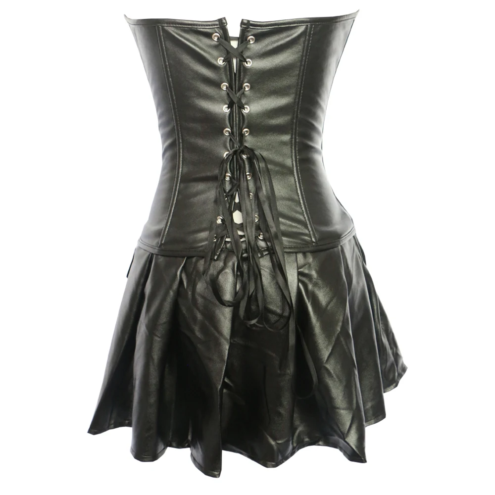 S-6XL Plus Size Gothic Faux Leather Corset Dress Zipper PU Steampunk Sexy Lace Up Overbust Burlesque Bustier | Женская одежда