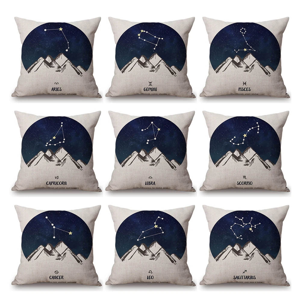 

Nordic 12 Zodiac Sign Astrology Pisces Blue White double print Linen Decorative Sofa Throw Pillow Case Europe Cushion Cover Case