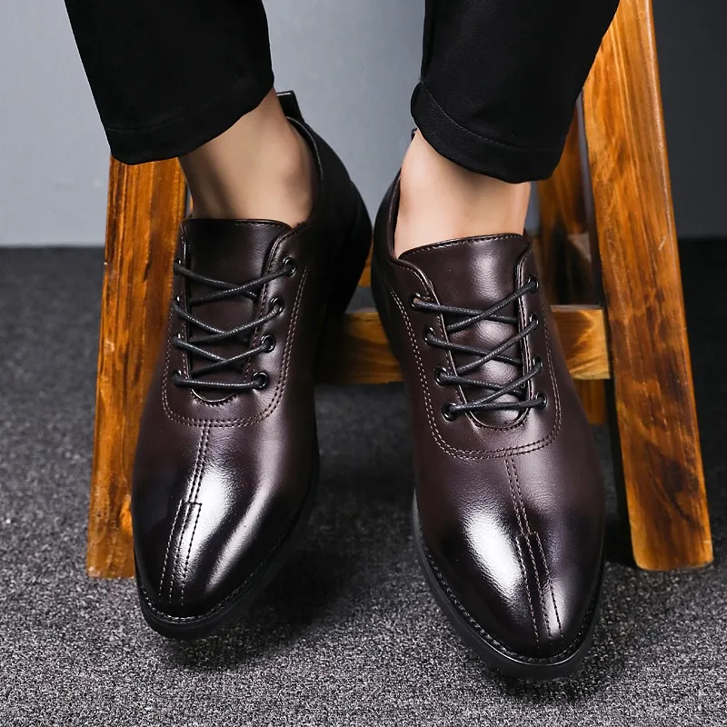 Luxury Italian Leather Shoes Men New Fashion Lace Up Brown Black Wedding BusinessFormal Oxfords *189 | Обувь