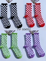 1 pair black white square happy plaid socks mens socks harajuku skateboard socks for men cotton breathe hip hop men sock
