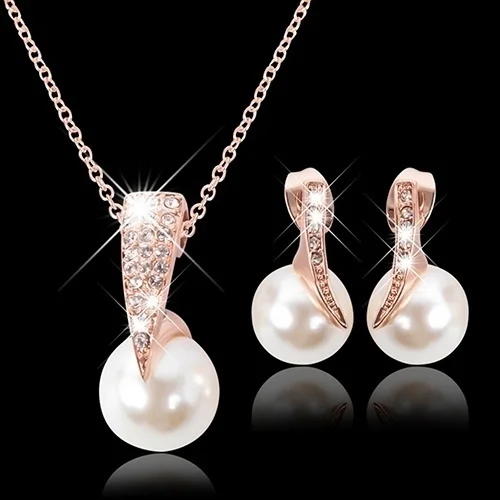 Women Trendy Pearl Earrings Necklace